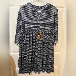 Black Patterned Dress with Tassels